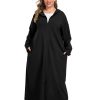 Women Hooded Zipper Robe Plus Size Zip Up Sweatshirt Robe Long Zipper Front Housecoat with Pockets S-4X