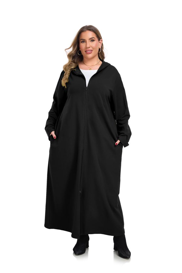 Women Hooded Zipper Robe Plus Size Zip Up Sweatshirt Robe Long Zipper Front Housecoat with Pockets S-4X
