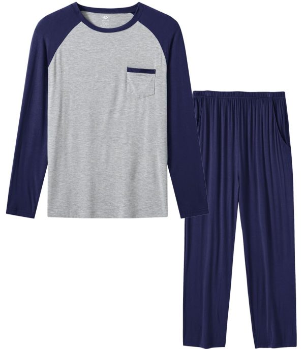Mens Pajama Set Long Sleeve V Neck 2 Piece Nightwear Loungewear Sleepwear Modal Pants With Pockets Pj's Sleep for Men