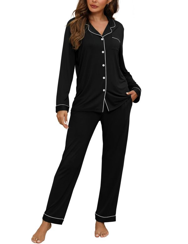 Womens Pajamas Sets 2 Piece Long Sleeve and Pant Pj Sets Button Up Sleepwear