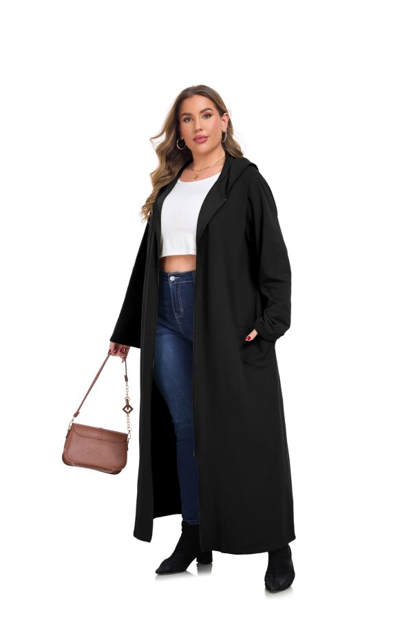 Women Hooded Zipper Robe Plus Size Zip Up Sweatshirt Robe Long Zipper Front Housecoat with Pockets S-4X