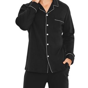 Men Pajamas Set Comfy Modal Pjs Button Down Sleepwear 2 Piece Long Sleeve Lounge Set Soft Nightwear with Pockets