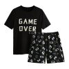 Men's 2 Piece PJ Sets Pajama Shorts Sets Short Sleeve Letter Print Tee and Short Lounge Set