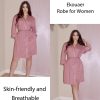 Women Kimono Robes Knee Length Knit Bathrobe Lightweight Soft Sleepwear V-neck Casual Ladies Loungewear
