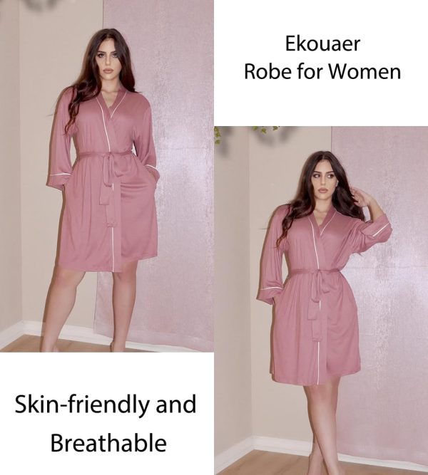 Women Kimono Robes Knee Length Knit Bathrobe Lightweight Soft Sleepwear V-neck Casual Ladies Loungewear