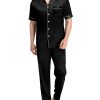 Mens Satin Silky Pajama Set Short Sleeve Classic Sleepwear Button Down Loungewear with Long Pants