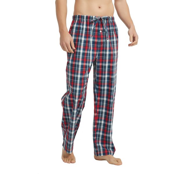 Men's Cotton Woven Pajama Pants, Soft Lounge Pajama Pants with big pockets for Men Plaid Pj Bottoms