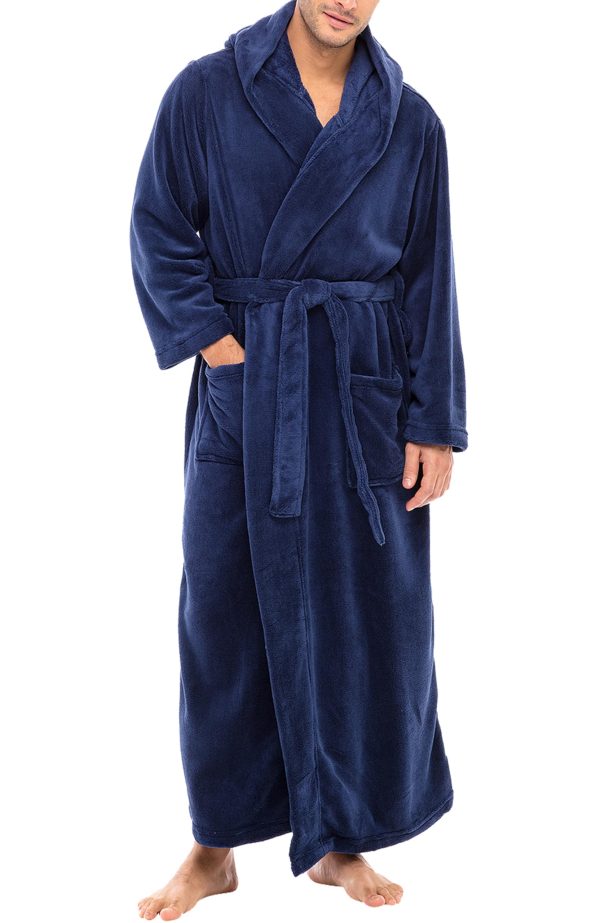 Mens Robe with Hood, Plush Fleece Hooded Mens Bathrobe, Big and Tall Bath Robe for Men