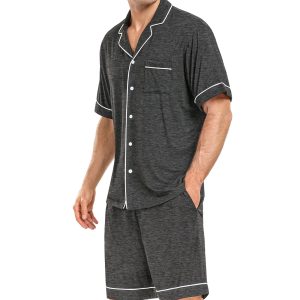 Couple Matching Pajamas Set Short-sleeve PJ Women & Men 2Pcs Loungewear Button Down Sleepwear Pjs Sets