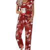 Womens Pajama Sets Short Sleeve Sleepwear Tops and Long Pants V Neck Pjs 2 Piece Lounge Set with Pockets S-XXL