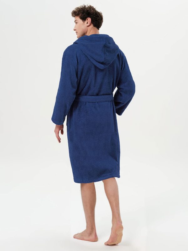 Mens Hooded Robe Terry Cloth, Cotton Bathrobe, Knee-Length Towel Robe for Spa, Swim, After Shower & Sleepwear
