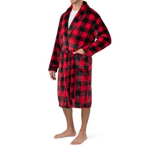 Fleece Mens Robe, Plush Flannel Bathrobe, Soft Long Spa Robe for Men