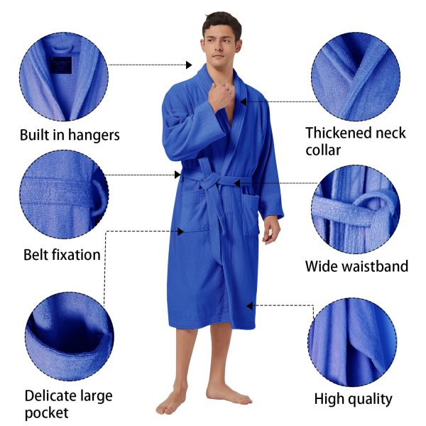 Bathrobe Mens,Pure Cotton Robe for Men,Terry Cloth Bathrobe, Thick Spa-Grade Luxury Towel Bath Robe for Men