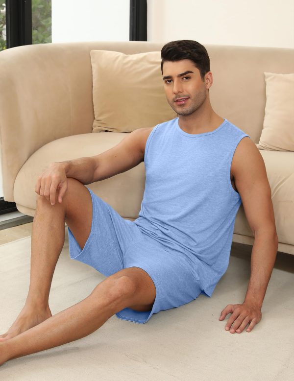 Men's Pajamas Set Workout Tank Top Pjs Sets with Shorts 2 Piece Soft Sleeveless Casual Shirts Loungewear Sets, S-XXL