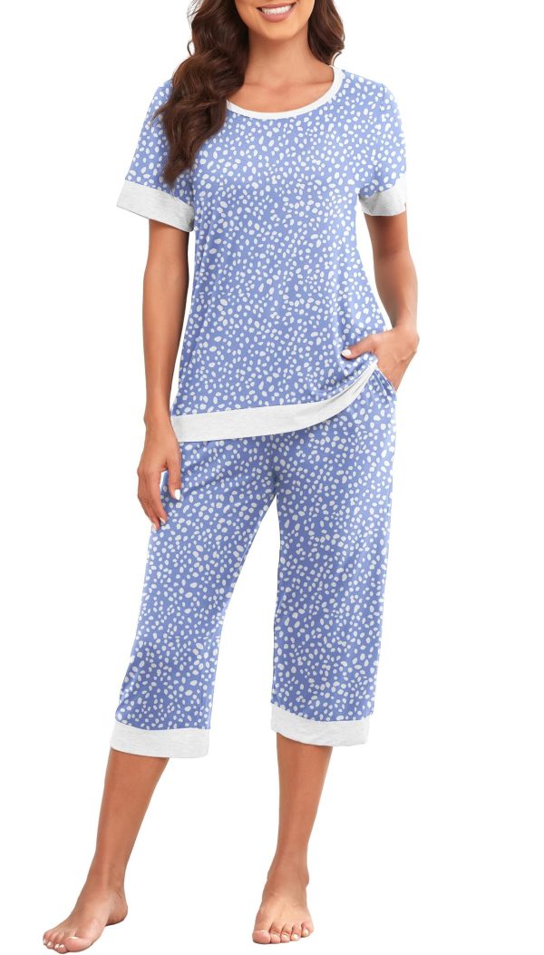 Women's Pajama Set Short Sleeve Shirt and Capri Pants Sleepwear Pjs Sets Lounge Set
