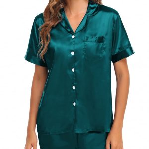 Couple Satin Matching Pajamas Sets Women & Men Short Sleeve Sleepwear Silk Button Down Nightwear 2 Pieces Loungewear