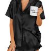 Womens Silk Pajamas Set Button Down 2 Piece Satin Pjs Shorts Set Ruffle Notch Collar Sleepwear