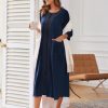 Women's Zipper Robe 3/4 Sleeve Housecoats Full Length House Dress Loungewear Long Nightgown with Pockets