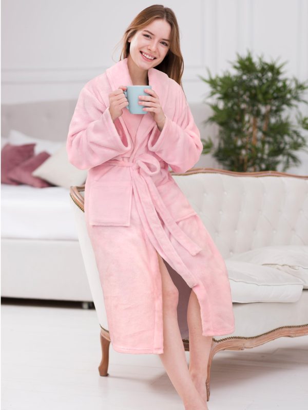 Women Robe Fleece Plush Soft, Fluffy Fuzzy Cozy Warm Lightweight Bathrobe, Shower Spa House Long Robe for Women