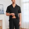 Mens Pajamas Set Short Sleeve Sleepwear Button Down Soft Loungewear 2 Piece Pj Shorts Sets with Pockets