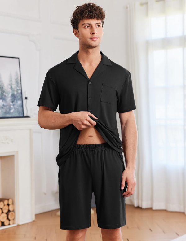 Mens Pajamas Set Short Sleeve Sleepwear Button Down Soft Loungewear 2 Piece Pj Shorts Sets with Pockets