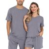 Matching Pajamas for Couples 2 Piece Lounge Set Ribbed Knit Pajama Matching Tops and Shorts Soft Sleepwear S-XXL