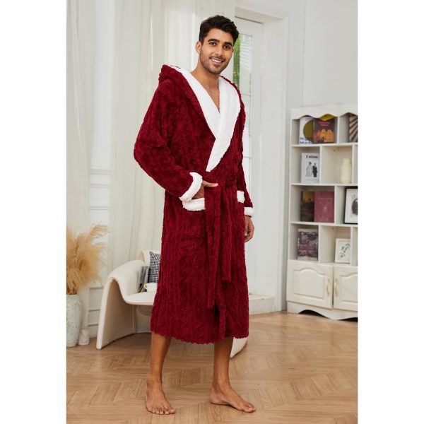 Mens Robe with Hood,Full Length Plush Robe for Men Thick Fleece Bathrobe