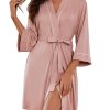 Women Kimono Robes Knee Length Knit Bathrobe Lightweight Soft Sleepwear V-neck Casual Ladies Loungewear