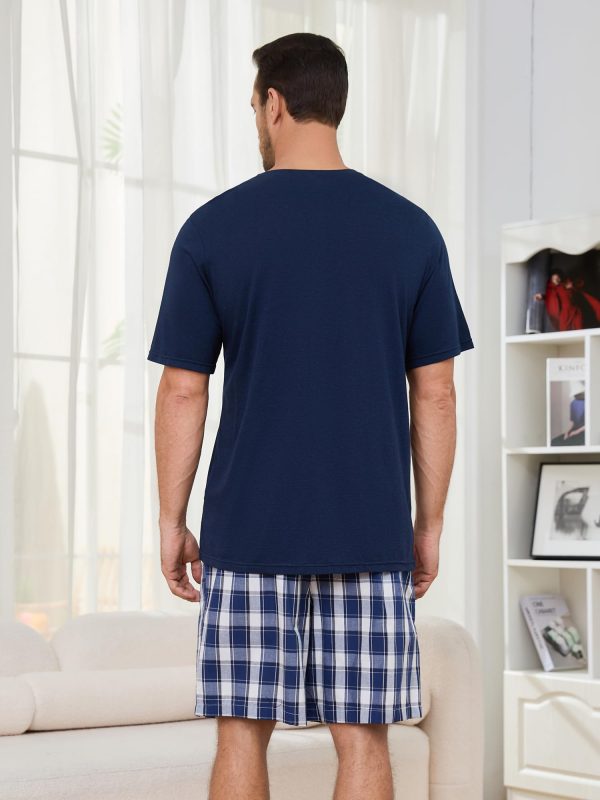 Mens Pajama Set Short Sleeve, Pajamas Made from Bamboo Pulp Viscose and Cotton Lightweight PJS for Men