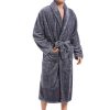 Mens Plush Fleece Robe, Cozy Warm Bathrobe Fuzzy Male Spa Long Robe With Pockets (DARK GREY)