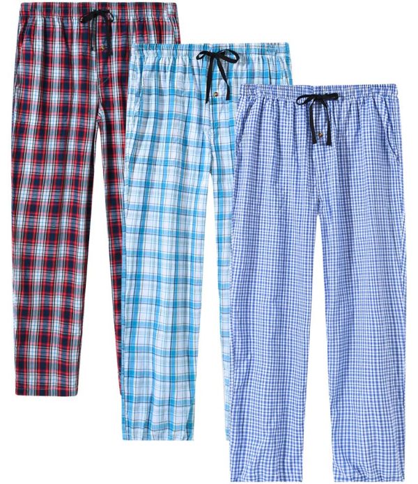 Men's Pajama Pants Ultra Lightweight Pjs Bottoms Sleepwear Bottom Pants with Pocket Drawstring 3-Pack