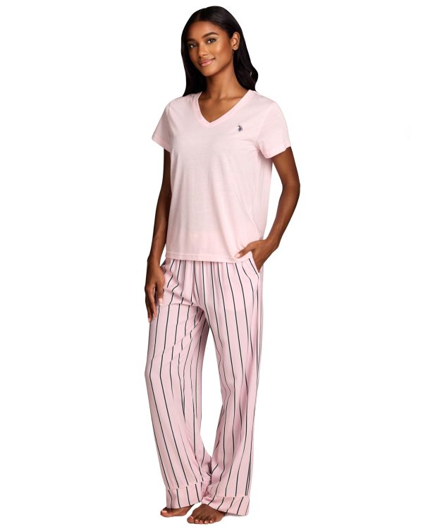 Pajama Sets for Women 2 Piece, PJ Sets for Women with Knit Sleep Tee and Woven Pajama Pants with Pockets