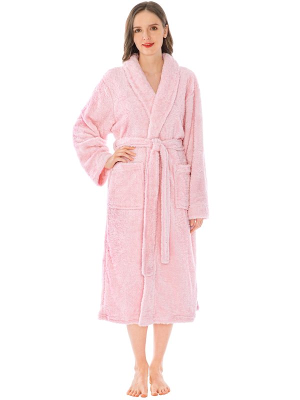 Premium Womens Plush Soft Robe Fluffy, Warm, Fleece Sherpa Shaggy Bathrobe
