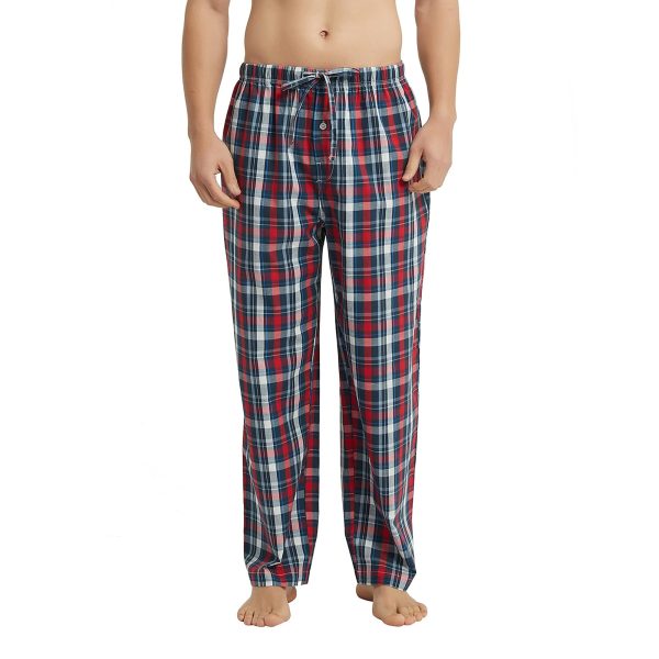 Men's Cotton Woven Pajama Pants, Soft Lounge Pajama Pants with big pockets for Men Plaid Pj Bottoms