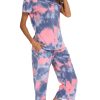 Women's Tie Dye Pajamas Sets Lounge Short Sleeve Top with Capri Pants Sleepwear 2 Piece Set
