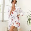Women's Silk Robe Set V-neck 2 Piece Bridal Party Robes and Satin Bathrobe Set with Pockets
