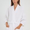 Square Waffle Spa Kimono Robe - Soft Light Hotel Bathrobe Cypress (One Size/Large, White)