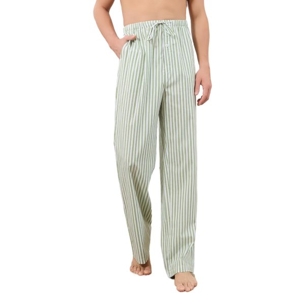 Mens 100% Cotton Pajama Pants, Soft Lightweight Striped Lounge Pj Bottoms for Men with Pockets