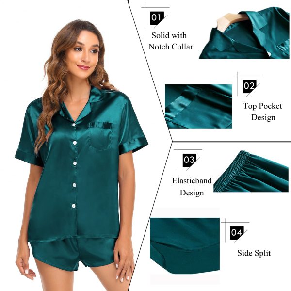 Couple Satin Matching Pajamas Sets Women & Men Short Sleeve Sleepwear Silk Button Down Nightwear 2 Pieces Loungewear