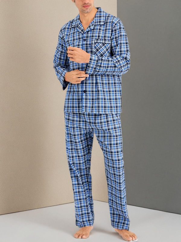 Men's Long Sleeve Plain Weave Pajama Set