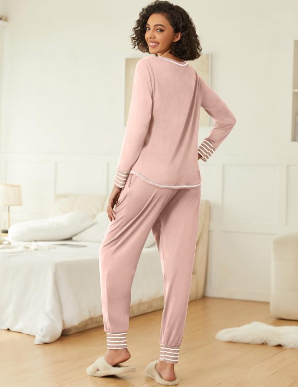 2 Pack Womens Pajama Sets Long Sleeve Lounge Sets Soft Pj Sleepwear Loungewear
