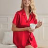 Silk Pajama Sets Womens Short Sleeve Sleepwear Satin 2 Piece Button Down Loungewear Pjs Shorts Set S-XXL