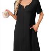 Womens' Zipper Robe Short Sleeve Bathrobes Summer Sleepwear Soft Housecoat with Pockets Zip Up House Robes S-3XL