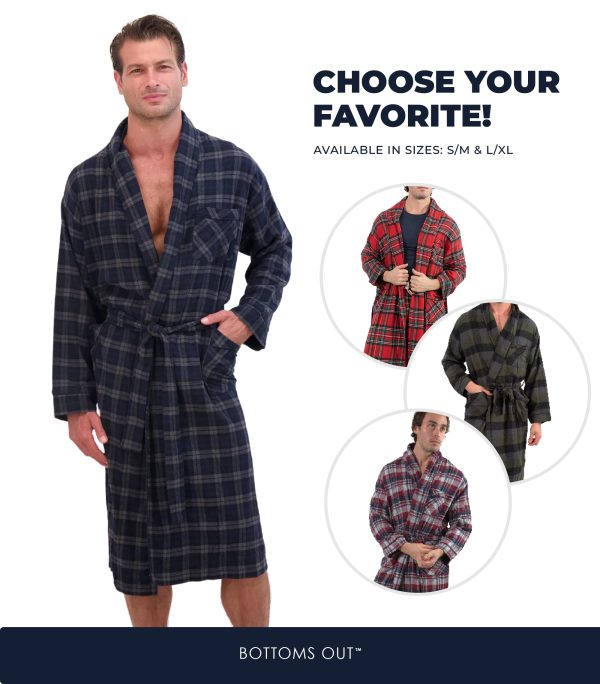 Men's Flannel Sleep Robe, Flannel Bathrobe for Men, Shawl Collar Winter Plaid Robe Perfect for Men and Women