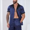 Mens Pajamas Set Satin Silk Pajama For Men Sleepwear Shorts Sexy Nightwear Button Down 2 Piece