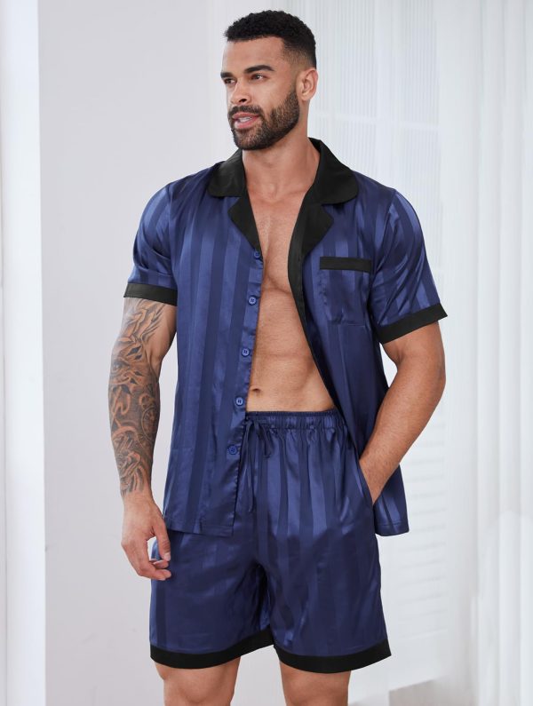 Mens Pajamas Set Satin Silk Pajama For Men Sleepwear Shorts Sexy Nightwear Button Down 2 Piece