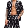 Mens Satin Pajamas Set Button-Down Short Sleeve Shirt Top Soft Silk Sleepwear Loose Pocket Pant Loungewear