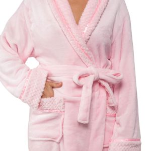 Soft Plush Women Fleece Robe, Cozy Warm Bathrobe, Fuzzy Female Long Spa Robe