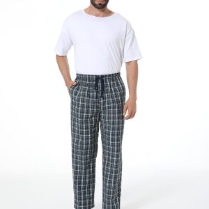 Mens Pajama Pants 100% Cotton Plaid Sleep & Lounge Pants, PJ Bottoms with Pockets and Button Fly