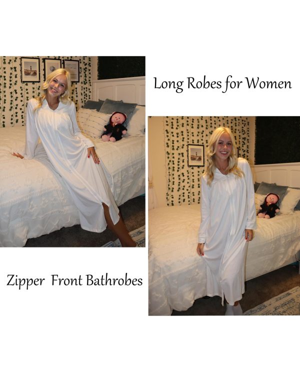 Zipper Robes for Women Long Knit Bathrobes Lightweight Full Length Housecoat with Pockets Nightgown S-3XL